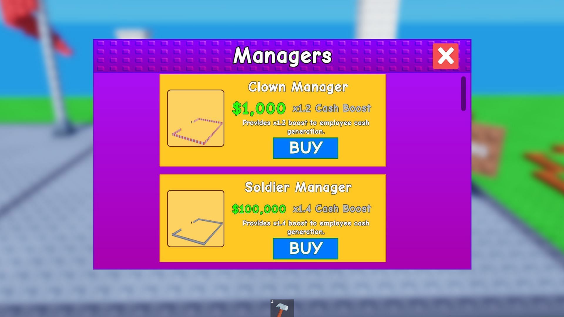 A Manager boosts your cash production (Image via Roblox)